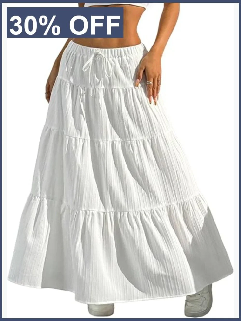 Maxi Flowy Boho Ruffle Skirt Low Waist Pull On Casual Summer Beach